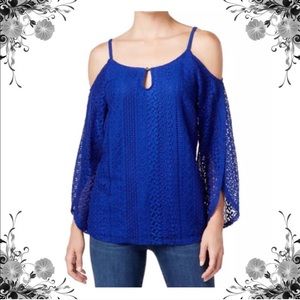 INC Royal Blue Cold Shoulder Top